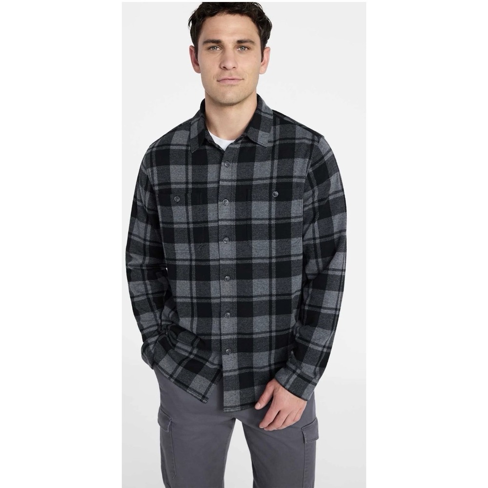 George-Mens-Plaid Heather Gray-Knit Overshirt-Long Sleeves-Sz S-NWT‎